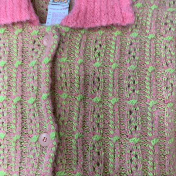 Vintage Oilily wool blend neon‎ pink/yellow cableknit cardigan sweater. Size S - Picture 6 of 12